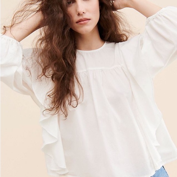 PISTOLA Kaelynn Ruffle Top Le Blanc | Womens  Denim Tops Sz Small Anthropologie - Picture 3 of 8